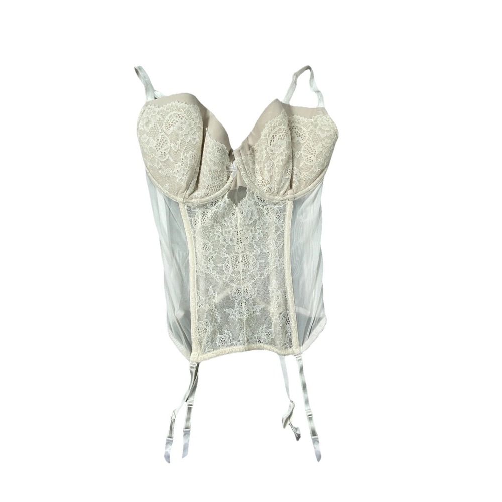 Victoria's Secret Lace Bustier Corset Top Womens 36D White Floral Mesh Garter